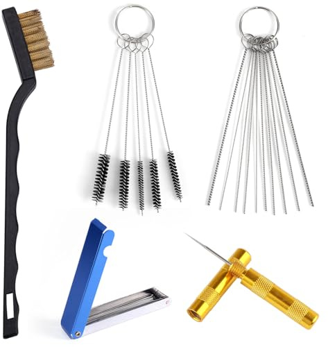 Carburetor Cleaning Kit, Carb Cleaner Spray Kits Throttle Body Cleaner Includes 1 Single Head Brush 23 Needles 5 Nylon Brushes and 1 Scraper for Motorcycle ATV Chainsaw & Welder Maintenance Tools