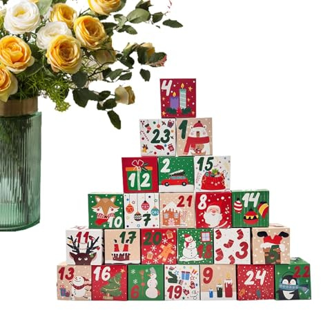 Nudorpn Fyllbar adventskalender, 24 dagars nedräkningslåda med godis - festlig tom arrangör för sammankomster och fester för pojkar, flickor