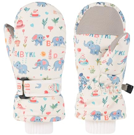 QKURT Guantes de Invierno niños, Guantes térmicos para la Temporada de frío con Estampado de Elefante, Resistentes al Viento, Unisex, para Uso Diario, para niños y niñas de 2 a 6 años.