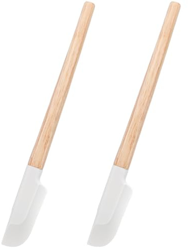 XLIUAX 2 stycken små silikonspatlar, 23 cm degskrapa smal minispatel för bakning sylt, spatel silikonspatel med trähandtag för bakning blandning, matlagning blandningsverktyg (träfärg)