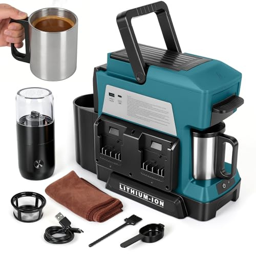 Cafetera inalámbrica para Bosch Professional 18 V System GBA/GBA ProCORE AMPShare 18 V Batte, cafetera de filtro portátil con molinillo de café eléctrico y taza de café, para camping, viajes y