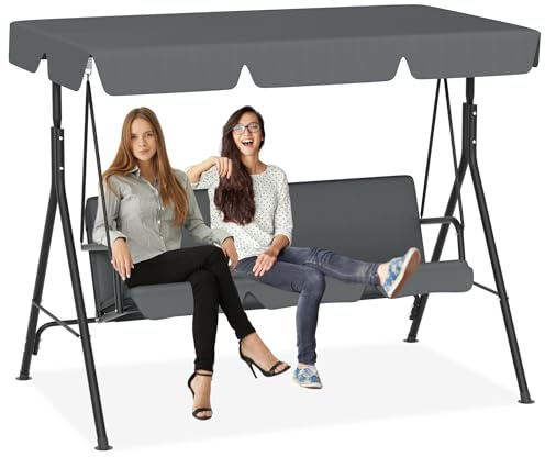 PEILU 193x110x152cm Balancelles Hollywood avec toit et coussin & Cadre en acier, balancelle de jardin 3 places résistante jusqu'à 200KG, Banc de jardin pour extérieur & intérieur (Gris)