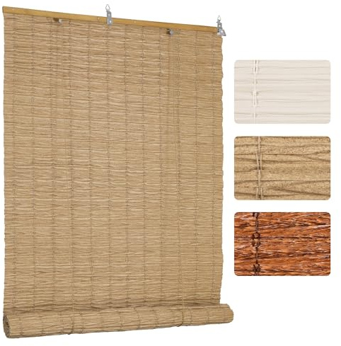 Grandekor Store Enrouleur Occultant Bambou Artificiel PE 110x220cm Naturelle, Résistant Extérieur pour Terrasse Véranda Pergola Porte & Fenêtre