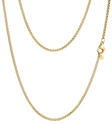 PROSTEEL Cadena Veneciana Oro Collar Hombre Acero Inoxidable Dorado Cadenas Eslabones Cuadrados Caja 2mm Ancho Joyas Hombres Mujeres 51cm