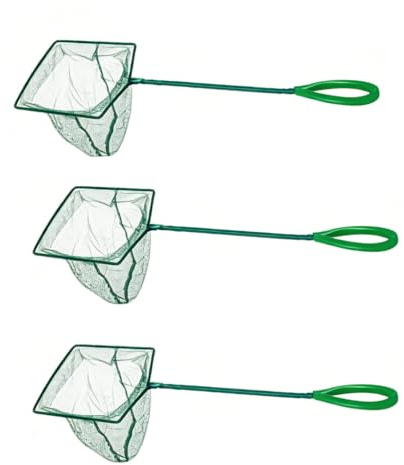 Épuisette Aquarium 3 Pouces Filet de Pêche à Mailles Fines Carrées Souples avec Manche Télescopique en Acier Inoxydable pour Nettoyage des Débris et Transfert Sécurisé des Poissons Lot de 3
