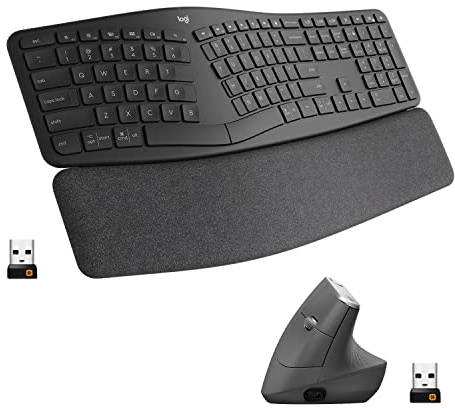 Logitech Ergo K860 Wireless Ergonomic Keyboard with Wrist Rest and MX Vertical Wireless Mouse