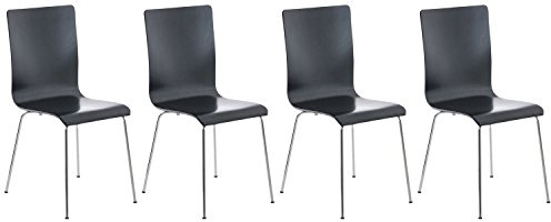 CLP Juego de 4 Sillas de Espera Pepe I Sillas para Visitas con Asiento de Madera Ergonómico I Sillas de Conferencia con Soporte Metálico Estable, Color:Negro