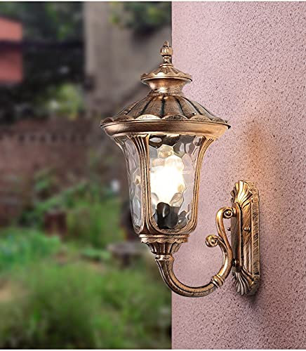 Tonhandisplay Lampada da giardino per esterni BD-1 in look antico, base in alluminio di colore marrone/oro, vetro vero e vetro, lampada da sentiero in stile retrò con attacco E27 (BD-1)