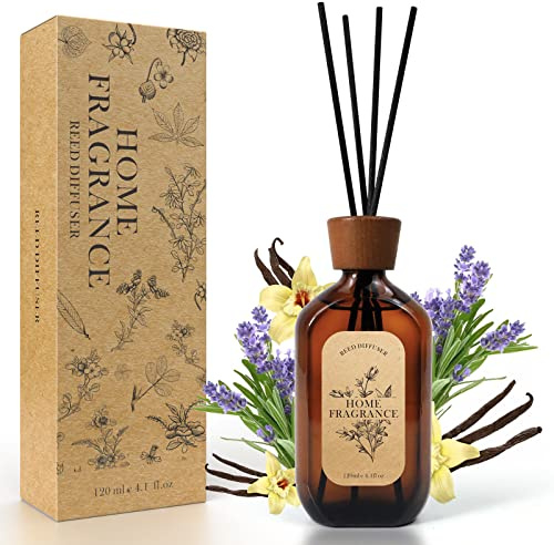 SCENTORINI Reed Diffuser 120ml Lavender Vanilla Home Fragrance Sticks | Includes 6 Reed Sticks with Adjustable Fragrance Intensity for Bedrooms, Living Rooms, Bathrooms and Offices