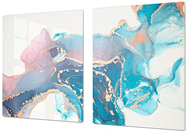 Huge Tempered Glass COOKTOP Cover – Glass Cutting Board and Worktop Saver – Single: 80 x 52 cm (31,5” x 20,47”); Double: 40 x 52 cm (15,75” x 20,47”); DD33 Colourful Abstractions Series