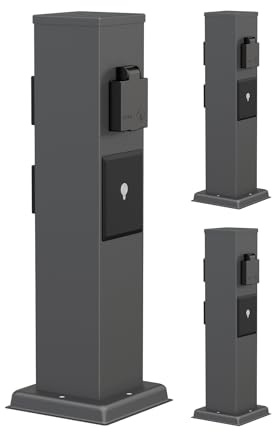 ledscom.de 3 Prises de Courant de Jardin Polly pour l'extérieur, IP44, Smart Home, WLAN, Alexa, 3X, Acier Inoxydable, Anthracite, carré, 40 cm
