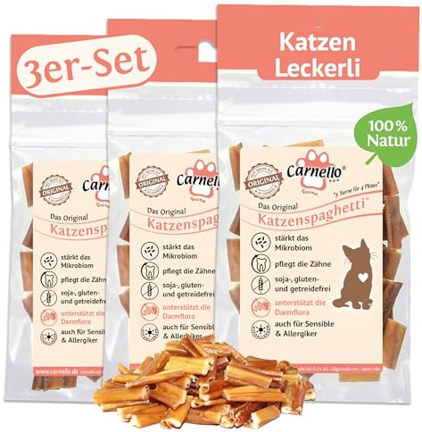 Carnello Katzenspaghetti – Katzen Leckerlies, Sticks, Snacks, Kaustangen – Gesundheitsprodukte für Katzen (3 x 30g)