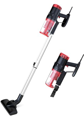 Just Perfecto Aspirateur Balai Filaire sans Sac - Aspirateur Balai avec Fil de 5m - Balai électrique Portable Silencieux d'une Puissance de 600 Watts - aspirateur Laveur avec Filtre HEPA - Rouge