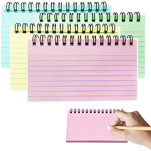 RIVIEVAL 4er-Pack Karteikarten, 200 Blatt Karteikarten, linierte Revisionskarten, einfach aufklappbare Karteikarten, Cue-Karten für Bürobesprechungen, Lernen in der Schule(blau, rosa, grün und gelb)