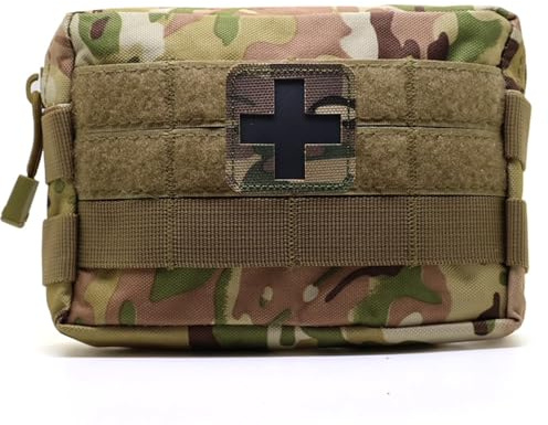Multicam Camouflage Tactical MOLLE Pouch Waist Pack EDC Organiser Medic Tool Bag Airsoft Military Army Utility Belt Backpack Vest Pouch MTP (Pouch + IRR Square Medic Patch)