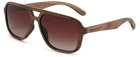 WOODONLY Lunettes de Soleil Pilote en Bois Polarisées - Lunettes de Soleil en Bois à la Moderne avec Etui en Bambou pour Hommes et Femmes Cadeaux Parfaits (Noyer)