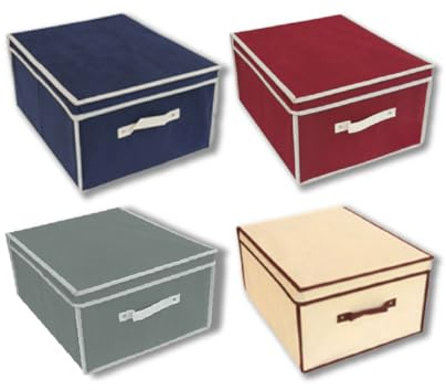 Set di 4 Scatole per il Cambio Stagione in TNT, Contenitore Salvaspazio Armadio Pieghevole con Maniglia, Storage Box per Vestiti, 50x40 H 25 cm Colori Assortiti