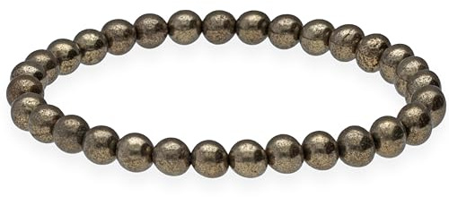 Lebensquelle Plus Kugelarmband | Perlen Armband 6 mm | Hochwertiges Edelsteinarmband | Natur Stein Edelsteinarmband dehnbar (Pyrit)