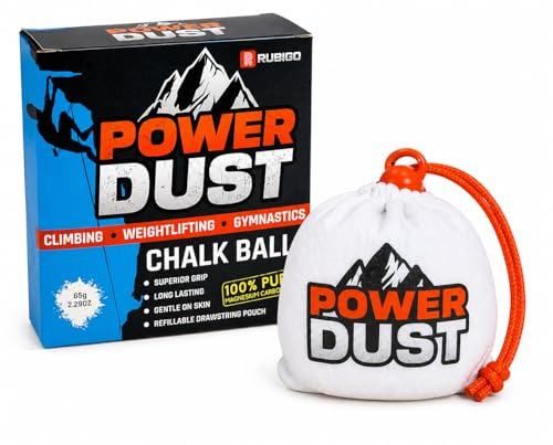 POWER DUST - Climbing Chalk Ball 65g – Refillable Gym Chalk with Drawstring - 100% Pure Magnesium Carbonate. For Gym, Gymnastics, Rock Climbing, Bouldering, Weightlifting (1)