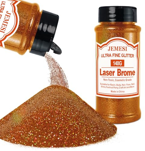 JEMESI Polvere glitterata in bronzo laser, 140 g – 0,2 mm, ultra fine con glitter per resina epossidica, fai da te, per pittura a candela; glitter cosmetici, polvere per unghie, capelli glitterati