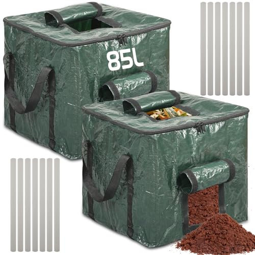 Compostiera grande da 85 litri per giardino, bidone per compost all'aperto, resistente, con foglie cadute, borsa per fermentazione organica, con coperchio, borsa per la coltivazione delle piante, con