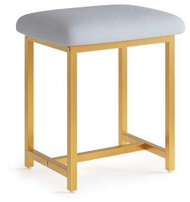 Mondeer Dressing Table Stool, Foot Stool with Gold Legs, White Soft Padded Vanity Seat for Bedroom Modern Style, 41 x 30 x 45cm