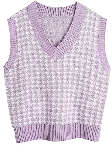 Générique Pulls, Gilets Et Sweats Femme Pull sans Manches pour Femme Col en V Gilet en Tricot Élégant Femmes Classique sans Pulls Automne Et Hiver Coton Débardeur Tricots Pull Décontracté Violet S