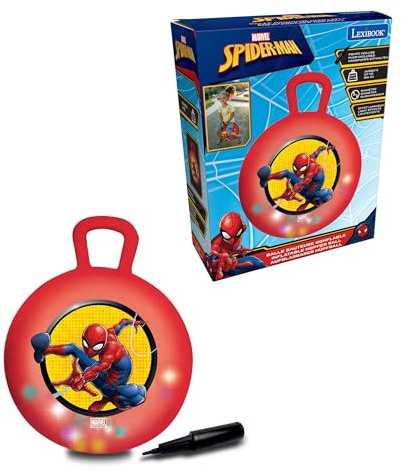 Lexibook, Spider-Man, Palla Saltellante Gonfiabile, Pompa Manuale Inclusa, Plastica Sicura e Resistente, Rosso, BG040SPLXB