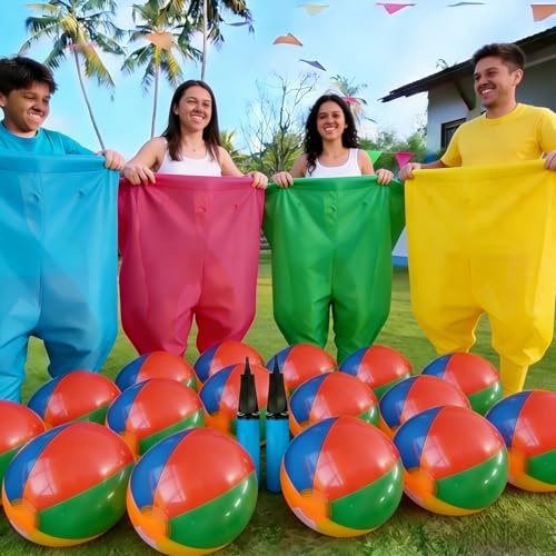 Vyloky Juego de pantalones gigantes con bolas de saltar, divertido juego familiar para fiestas de jardín, competición en equipo y juegos de mesa (4 colores+20 bolas+2 castillos hinchables)
