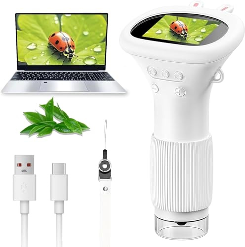 Microscope Enfants, Microscope de Poche Portable avec Écran IPS 2,0 Pouces | Loupe Enfant Rechargeable, Grossissement 1000x (Blanc)