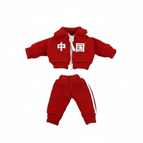 JISADER Doll Sportswear Tracksuit Outfit Jacket Pants Set for OB11 BJD Dolls with Functional Zipper and Detailing Suitable for Display Collectors, Red