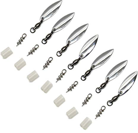 Harmony Fishing Company - [7 Pack] Tail Spinners (Hitchhikers for Soft Plastic/senko Fishing Lures, Willow or Colorado Blade) (Willow Blade, Silver)