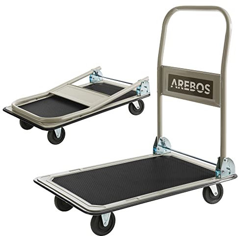 Arebos – Plataforma Carro | Carrito | Carretilla | hasta 150 kg | con Ruedas | Antideslizante Revestimiento | Protector de Bordes