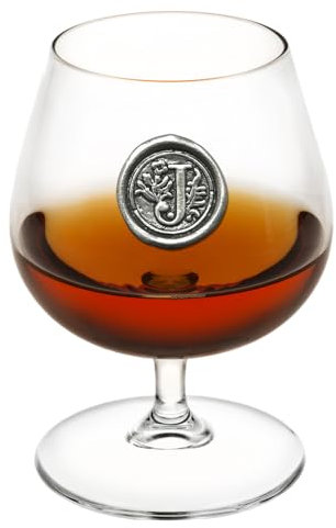 English Pewter Company 14.5oz Brandy Cognac Snifter Glass with Monogram Initial - Personalised Gift with Your Choice of Initial (J) [MON210]