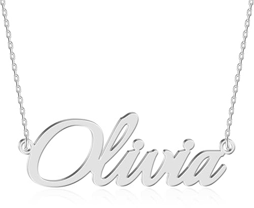 JOELLE JEWELRY Personalised White Gold Name Necklace 18K Gold Plated Silver Custom Script Nameplate Pendant Jewellry Birthday Christmas Gift for Women Girl Teenage Bridesmaid