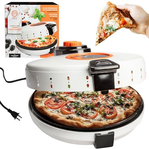 MasterChef Electric 12 Pizza Maker - Cook Homemade Calzones, Quesadillas, Cookies- Rotating Nonstick Hot Plate for Even Baking- Adjustable Temperature Control for Crispy Crust- Party Activity or Gift