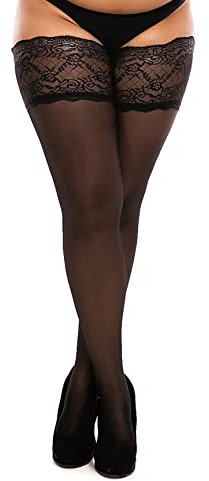 BIGGI BIG Lace 40 halterlos Strümpfe Große Größen-schwarz-58-60