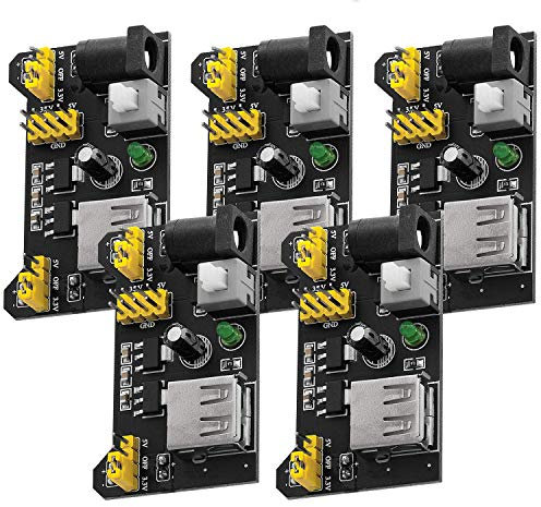 AZDelivery Compatible with MB-102 Breadboard Power Supply Module 3.3V 5V 700mA Adapter for Solderless Breadboard MB102 compatible with Arduino Including E-Book! (Pack of 5)