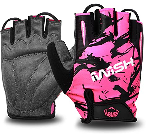 iwish Kids Cycling Gloves Outdoor Riding Bike Roller for Boys Girls Age 4 5 6 7 8 9 10 11 12 (M for age 6-9, Pink)