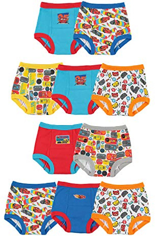 Disney Boy's Toddler Pixar Cars Potty Training Pant and Starter Kit with Stickers & Tracking Chart Sizes 18m, 2t, 3t, 4t 18 M, Multicolor, 2 Years (Pack of 10)