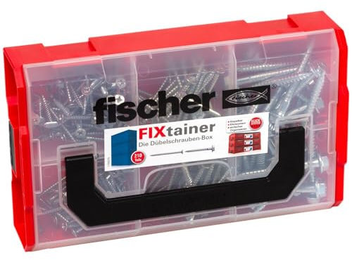 fischer FixTainer Dowel Screws, pre-Sorted Assortment Box with 210 Screws, Suitable for Many dowels (DuoPower, DuoBlade and Many More), Universal Set for mounting