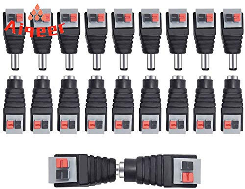 Aiqeer 10 Paia 12V/24V DC Maschio e Femmina Connettore Spina Jack Set, 2.1X5.5 mm DC Alimentazione Terminale Adattatore, DC Alimentazione Pressione Tipo Connettore, per CCTV Telecamera (Grigio Nero)