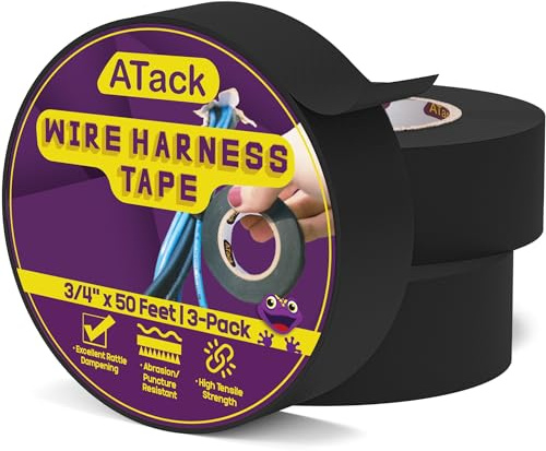 ATack Wire Harness Tape, 3/4-Inch by 50-Foot (3-Pack) High Temp Wiring Loom Harness Self-Adhesive Felt Cloth Electrical Tape for Automotive Engine and Electrical Wiring for VW, Audi, Mercedes, BMW