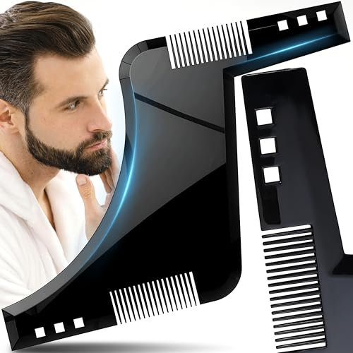 Retoo Bartschablone für Männer – Bart Konturen Schablone, 2 Kämmlinien für Präzises Styling, Universelle Anwendung für Bart, Schnurrbart und Haare, ABS Material, Schwarz