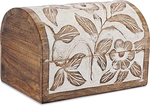 Ajuny Handcrafted Decorative Wooden Jewelry Box Flower Leaf Design Multipurpose Uses Treasure Chest Jewellery Storage Boxes Organizer Trinket keepsake Holder Watch Box, Great for Gifts - 9x6 Inch