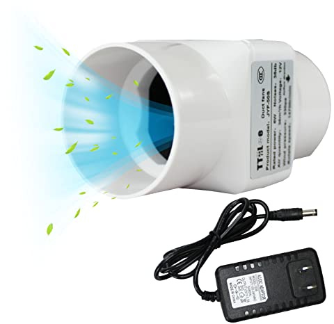 TTiiLoe 2 Inch 12V Inline Duct Fan for Grow Tent, 50mm 6W Air Vent Fan Booster, Small Mixing Flow Pipe Exhaust Fans, 36 m³/h Mini Blower for Pet House, Attic, Wardrobe, Shoe Cabinet (Normal Power)
