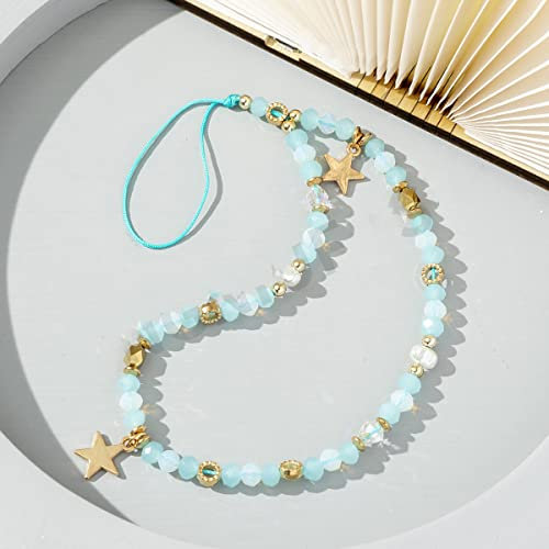 Böhmische Anti-Verlorene Handy Lanyard,Bunte Perle Telefon Lanyard Handykette Handschlaufe Universale Telefonkette Handy Charm Handyhülle Anhänger Dekoration Zubehör Handyanhänger für Damen,Blau