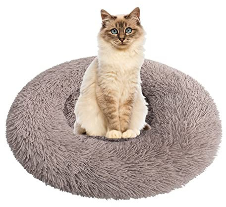Hundebett Flauschig, Rund Katzenbett, Donut Kissen, Kuscheliges Hundekissen Waschbar Katzenschlafplatz Plüsch Haustierbett für Kleine, Mittelgroße Große Hunde, Katzen Brown 02 100cm