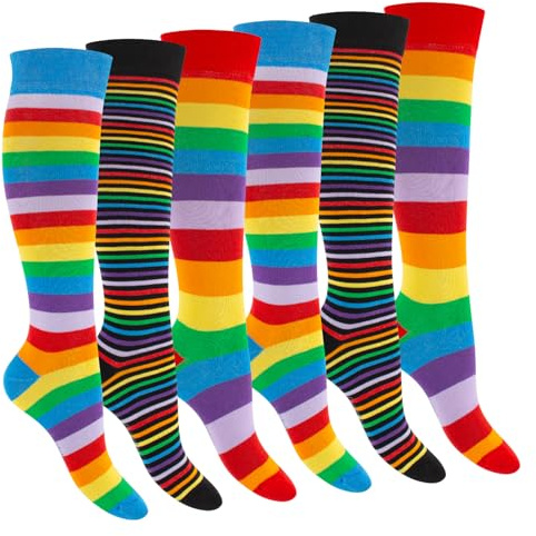 Footstar Calze al ginocchio da donna a righe (6 paia), Divertente, 35-38