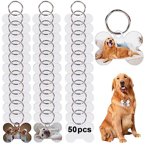 50 Pcs Sublimation Blank Dog Tags Bone Shaped DIY Double Sided Aluminum Dog ID Tags Bone Shaped Pet Name Tags Dog Collar Tags with Dogs and Cats